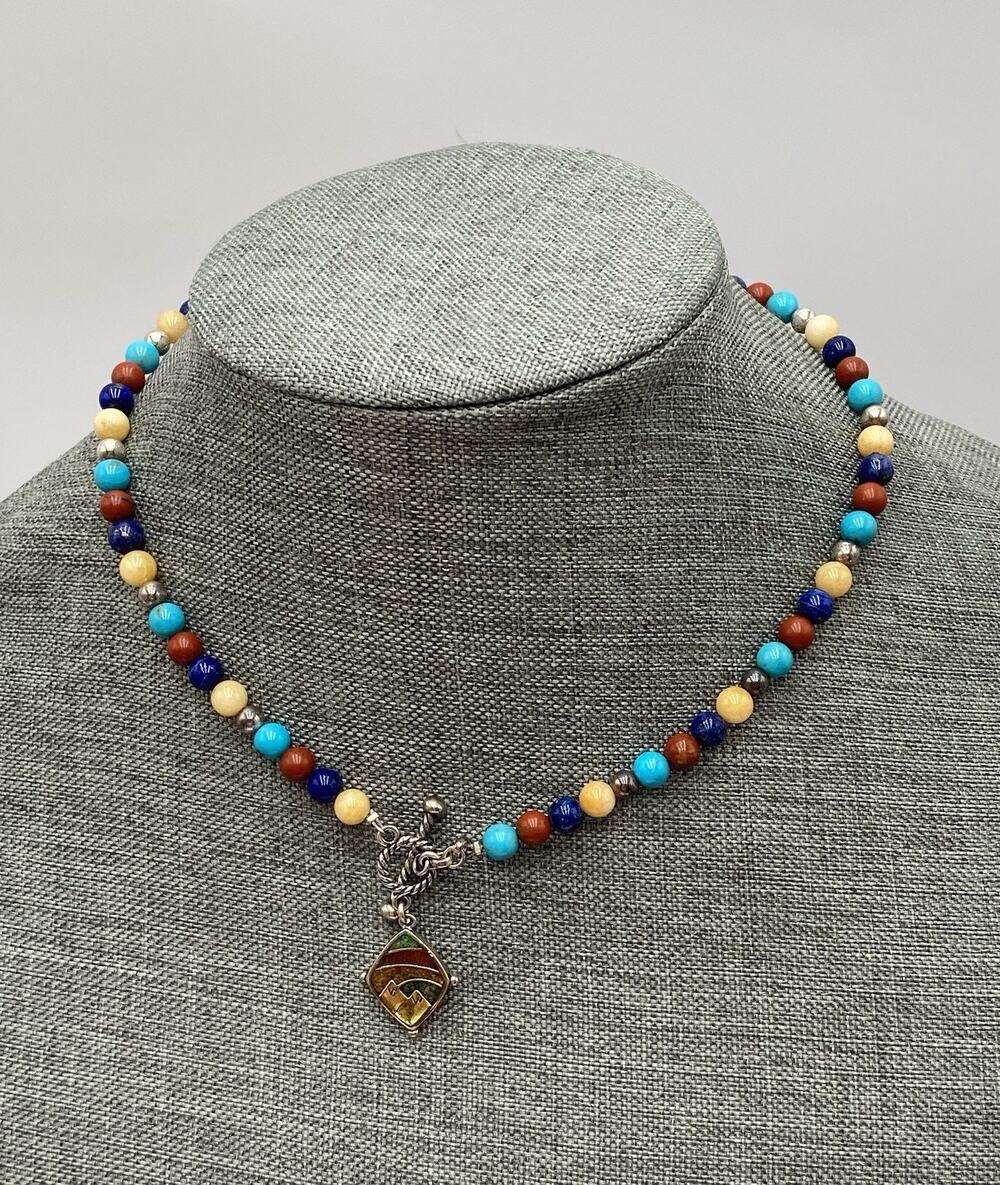 Carolyn Pollack Relios Sterling Silver Gemstone Bead Necklace 16.5”